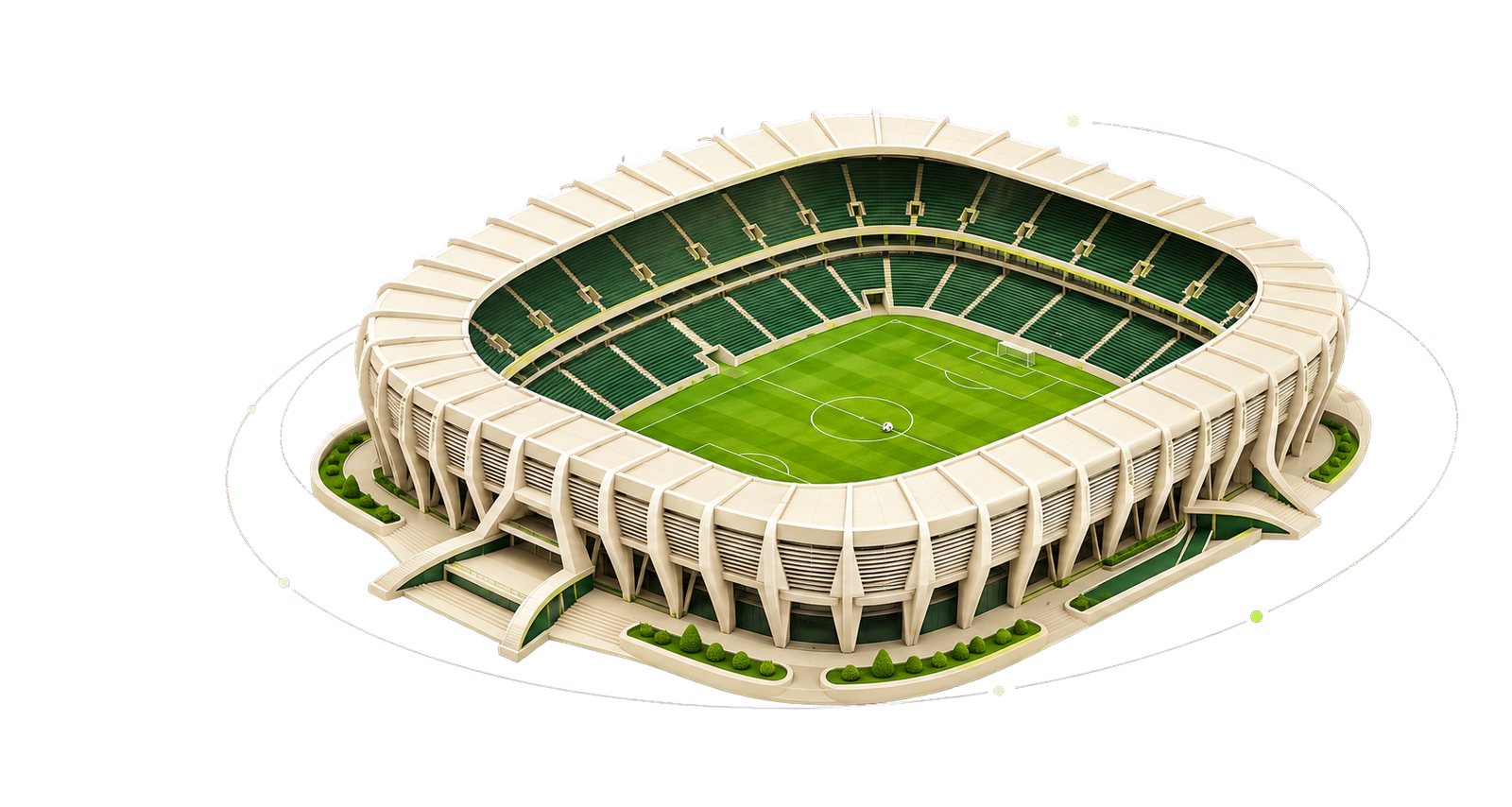 Ilustração de estádio de futebol representando a viagem para 2030